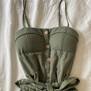 Button Down Linen Dress with Tie